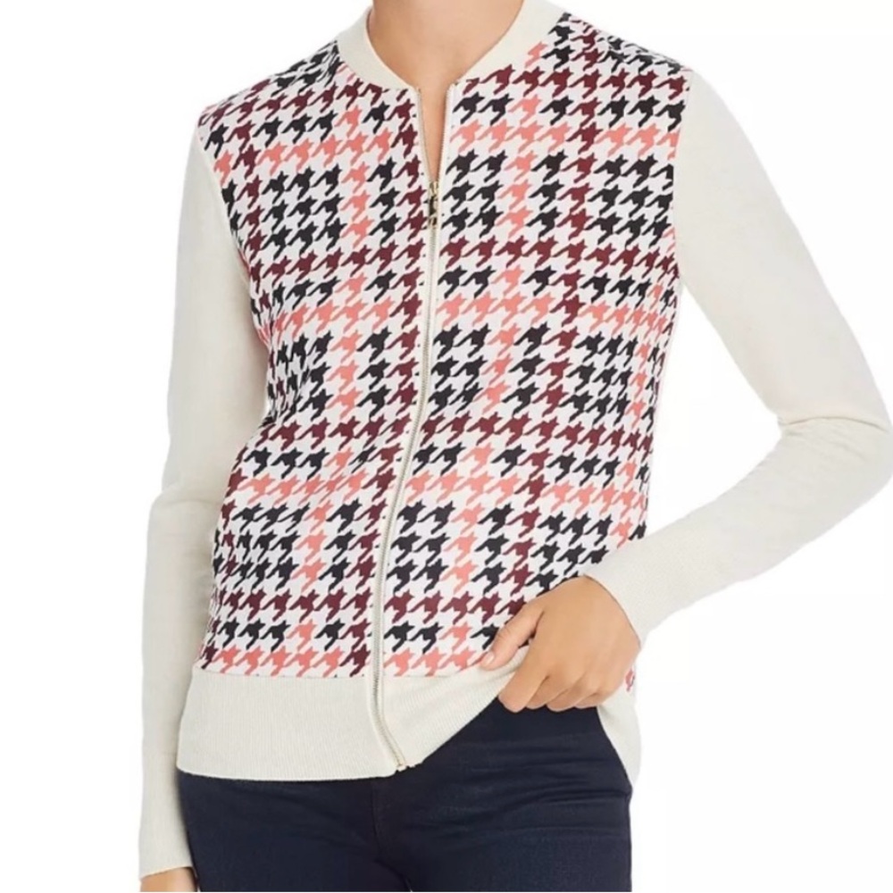 Ted Baker London Houndstooth zip up bomber sweater jacket full zip size 1 US 4 - Picture 2 of 10